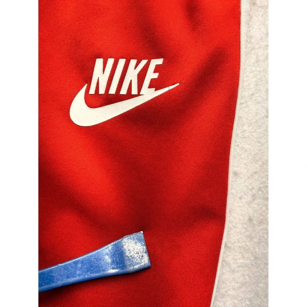 Nike Sportswear Mens XXL Red Track Pants White Side Stripe Zipper Pocket